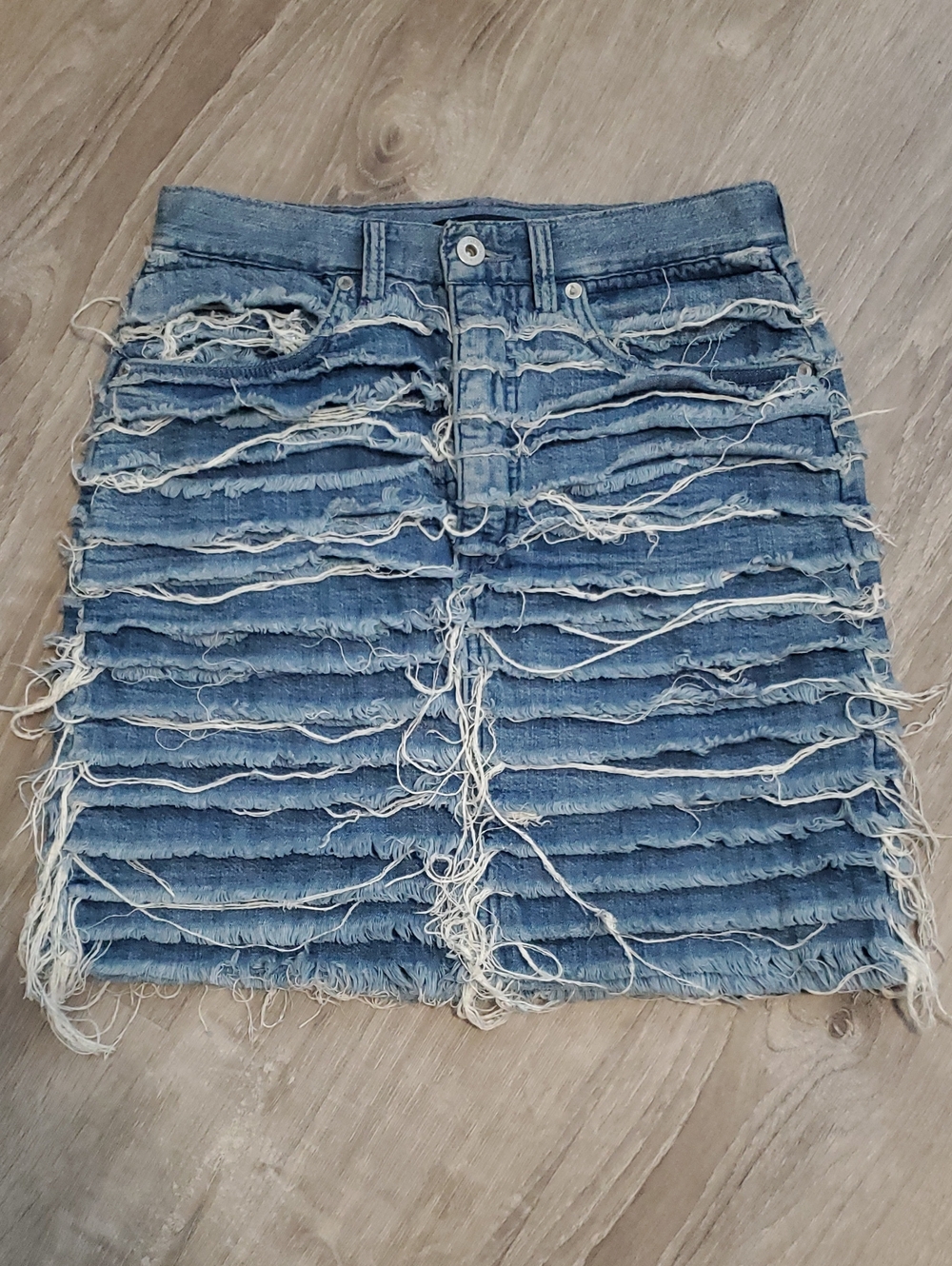Rare Levi's Made & Crafted Fringe Denim Mini Skirt High Rise Frayed Saddle Up 27